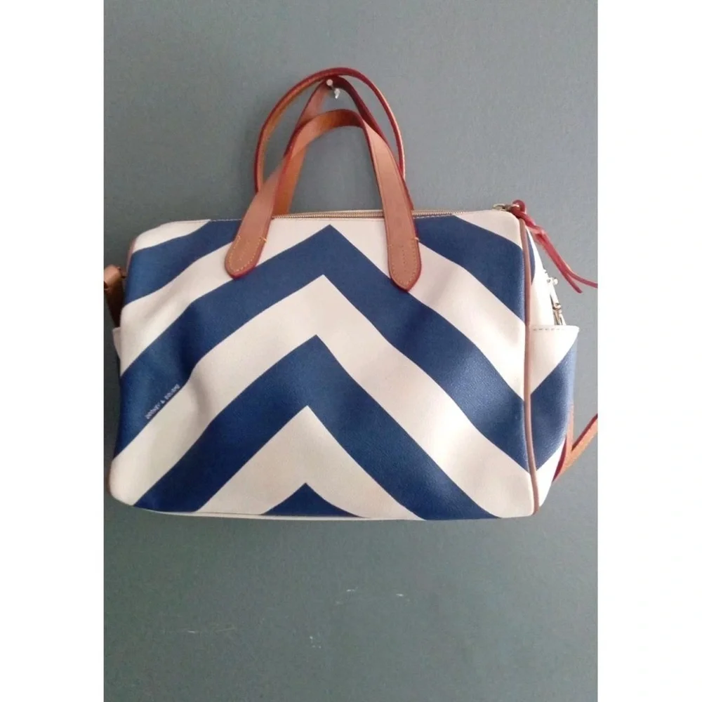 Dooney & Bourke Blue and White Chevron Satchel - Picture 2 of 6